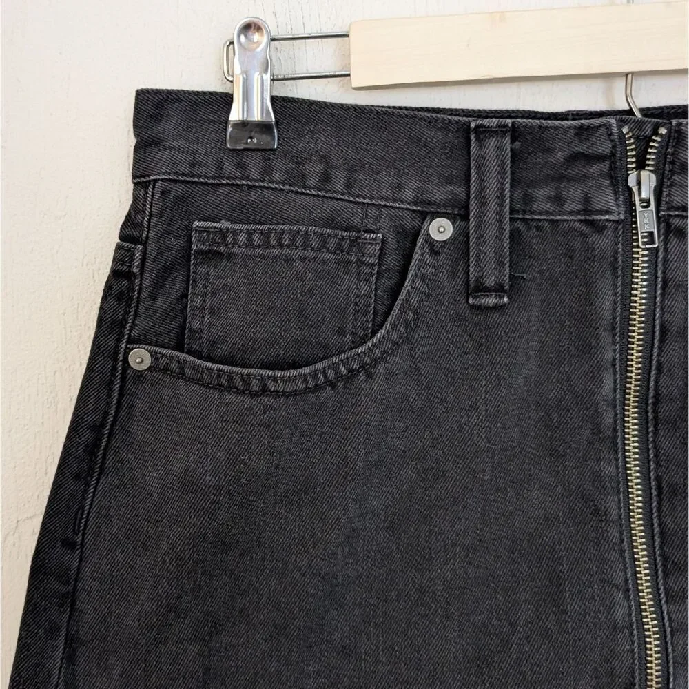 Madewell Skirt Womens Size 29 Black Rigid Denim A-Line Full Zip Front Miniskirt